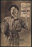 1940 Philips rádió reklám Barta és társa képes 6 oldalas kihajtható termékbemutató, firkákkal.