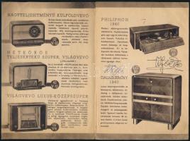 1940 Philips rádió reklám Barta és társa képes 6 oldalas kihajtható termékbemutató, firkákkal