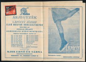 Lápócsy oroszlán védjegyű korcsolya, kihajtható rajzos árkatalógus, két nagyobb lap hajtva, Klösz nyomda, jó állapotban