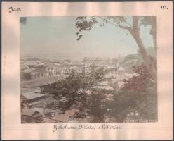 cca 1900 Japán, magyar utazó által készített feliratozott fotók Yokohama kilátás / régi japán hajó karton 38x30 cm  circa 1900 Japanese, photos taken by a Hungarian traveler Yokohama view / old Japanese ship double-sided cardboard 38x30 cm