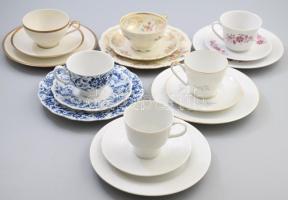 6 darab porcelán reggeliző szett: csésze alátéttel és desszertes tányér. Jelzett, minimális kopással, közte ritkább készletekkel.