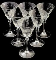 cca 1900, Kristály likőröspohár készlet, köszörült levélmintával, osztrák, 6 db, hibátlan, m: 16,5 cm