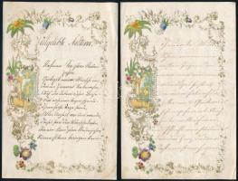 cca 1857 Blau Lajos 2 db autográf levele szüleinek, dekoratív historizáló levélpapíron, egyik Lugoson kelt iskolás korában, német nyelven