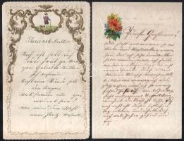 1862-1878 Kunz Lajos és József (Pancsova) valamint Blau Sándor össz. 2 db autográf levele családtagoknak, dekoratív historizáló levélpapíron, német nyelven