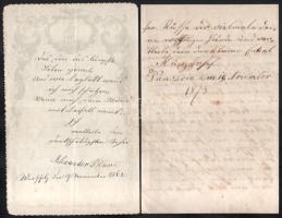 1862-1878 Kunz Lajos és József (Pancsova) valamint Blau Sándor össz. 2 db autográf levele családtago...