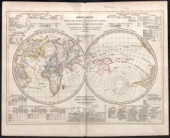 1852 A föld térképe (Erdkarte), a Meyer's Zeitungs-Atlasból, apró foltokkal, 23,5x29 cm