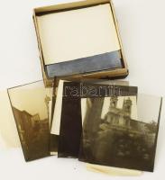 cca 1900 Olaszország Róma: barokk és modern épületek. Egy doboz üveg dia pozitív, magyar utazó által készített felvételek 15 db 9x9 cm /  cca 1900 Rome, Italy buildings. A box of glass slide positives, photographs taken by a Hungarian traveler 15pcs 9x9 cm