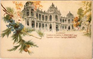 Budapest XIV. Városliget, Ezredéves Országos Kiállítás, Reneszánsz (Renaissance) udvar. barna 2kr Ga. litho s: Cserna