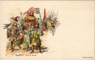 Nagy Lajos. Ezredéves Országos Kiállítás / Louis I of Hungary. Hungarian Millennium Exhibition art postcard. brown 2 Kr. Ga. litho