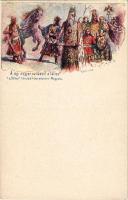 A régi magyar vallásból a táltos. Ezredéves Országos Kiállítás / Hungarian shaman, Hungarian Millennium Exhibition folklore art postcard. barna 2 Kr. barna Ga. s: K.L.