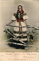 1905 Trencsénteplic, Trencianske Teplice; Volkstracht. Hermann Seibt (Meissen) / népviseletbe öltözött asszony / woman in Slovakian folk costume (EK)
