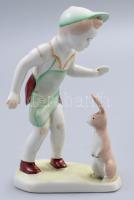 Aquincum nyulas fiú. Kézzel festett, jelzett, némi tisztításra szorul, m: 14 cm