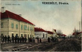 1939 Verebély, Vráble; Hlavná ulica. Nakl. Alex Neufeld / Fő utca, Max Roth üzlete / main street, shops (gyűrődés / crease)