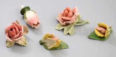 5 db porcelán rózsa, közte Ens és Aquincum, változó méretben és állapotban, kisebb hibákkal