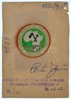 Guinea ~1976. "Confederation Nationale des Travailleurs de Guinee - P.D.G. - C.N.T. G. (Guineai Dolgozók Nemzeti Szövetsége)" műgyantás jelvény "Szakszervezetek Országos Tanácsa - Gazdasági Igazgatóság" pecséttel és iktatószámokkal ellátott kartonlapra erősítve T:AU