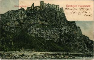 1908 Sztrecsnó, Sztrecsény, Strecno (Ruttka, Vrútky); Sztrecsnóvár, várrom a Vágvölgyben / castle ruins in the Váh valley (Povazie) (fa)