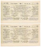 Kaposvár 1872. "Nagy Ezüst-Sorsjáték" 50kr értékű sorsjegy (2x) sorszámkövetők "53 145 - 53 146" T:UNC Hungary / Kaposvár 1872. "Great Silver-Lottery" 50 Kreuzer lottery ticket (2x) sequential serials "53 145 - 53 146" C:UNC