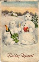 1938 Boldog újévet! Hóemberek / New Year greeting, snowman (Rb)