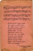 Z. Zorkóczy József hadnagy verse. Kottás tábori posta - A tiszta jövedelem a besztercebányai 16. honvéd gyalogezredbeli elesett hősök özvegyei és árvái javára fordittatik. 5. sz. Kapható Székely és Illésnél Ungvárt / WWI K.u.k. military field post, music sheet (EM)