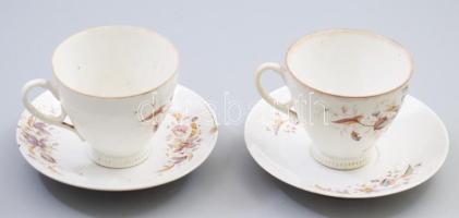 Antik porcelán csésze és alj, 2-2 db, matricás, jelzés nélkül, kopásokkal, m: 8 cm, d: 14 cm