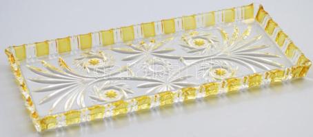 Régi kristály tálca, ezüstpácolt díszítéssel, 34x15 cm