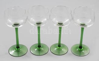 4 személyes borospohár szett. cca 20. sz. eleje, osztrák, zölden színezett talpazattal, hibátlan, m: 17 cm