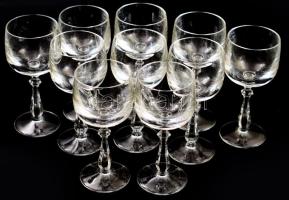10 darabos ólomkristály borospohár készlet, hibátlan, m: 15,5 cm