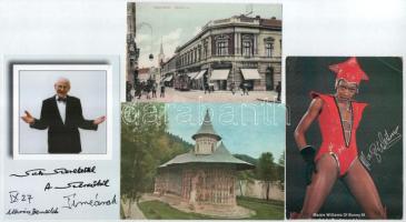 15 db MODERN külföldi és magyar motívum és város képeslap: dedikált lapok, reprint és reklám, híres emberek
