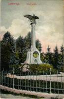 1916 Csáktornya, Cakovec; Zrínyi emlékmű turullal. Fishel Fülöp, Strausz Sándor kiadása / monument (kopott sarkak / worn corners)