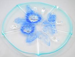 Színezett virágmintás tortatál, kis kopással, d: 34 cm