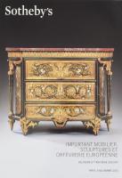 Sotheby's aukciós katalógus, fontos európai bútorok, szobrok és műtárgyak témában, kiemelkedő tárgyanyaggal, 243p, 2015.