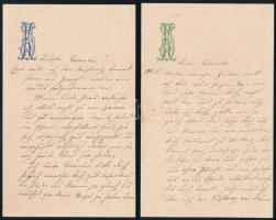 cca 1870-80 Korb Ilka 2 db levele Gábor Kornélnak, kétszer kettő beírt oldal német nyelven, fejléces iniciálés-monogramos papíron