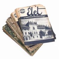 1938-1939 Élet, a Szent István Társulat hetilapja össz. 39 db száma: XXIX. évf. 45-52. sz., XXX. évf. 1., 4., 7-35. sz. Kiadói tűzött papírkötés, vegyes állapotban.