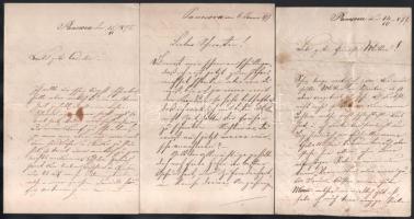 cca 1877-84 Blau és Boschán (?) család 6 db levele, Pancsovai feladással, német nyelven, fejléces iniciálés-monogramos papíron