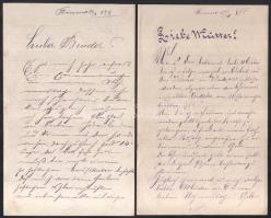 1878-79 Blau Sándor temesvári származású volt kadét 2 db levele anyjához és testvéréhez, Fiuméból, a MÁV javítóműhelyéből, német nyelven, három és négy beírt oldal
