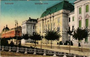 1916 Kolozsvár, Cluj; Igazságügyi palota. Vasúti levelezőlapárusítás 11-1916. / palace of justice (EK) + "M. kir. 6. népfölkelő gyalogezred I. zászlóalj"