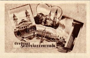 Szatmárnémeti, Satu Mare; Pannonia szálló és templomok mozaik / hotel, churches