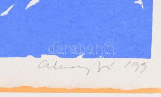 Aknay János (1949-): Kapcsolat. Szitanyomat, merített papír, jelzett, számozott (62/176?), 18×27 cm....