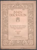 1921 Innendekoration. Die gesamte Wohnungskunst in Bild und Wort. Herausgeber: Hofrat Alexander Koch. XXXII. Jahrgang. November 1921. Darmstadt, Verlagsanstalt Alexander Koch. Fekete-fehér képekkel illusztrálva, hirdetésekkel. Német nyelven. Kiadói papírkötés, kissé sérült borítóval.