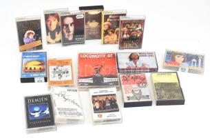 16 darab magyar és külföldi zenei kazetta, közte jó darabokkal, Rainbow, Jethro Tull, Bakter Brother...