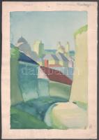 Hamza Tibor (1908-1967 v. 1972?): Eger városrészlet, háttérben a székesegyházzal. Akvarell, papír, jelezve jobbra lent, hátoldalán további egri utcarészlet rajzzal, lapszéli kisebb szakadással, 35×25 cm