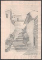 Hamza Tibor (1908-1967 v. 1972?): Eger városrészlet, háttérben a székesegyházzal. Akvarell, papír, j...