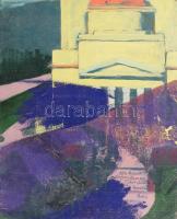 Hamza Tibor (1908-1967 v. 1972?): Eger, panoráma, háttérben a várral. Olaj, karton, jelezve jobbra lent, hátoldalán további egri részlet rajzzal és özvegye igazolásával, lapszéli kisebb szakadással, 47,5×39 cm