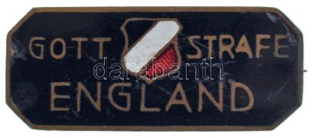 Német Birodalom ~1914-1918. "Isten, büntesd meg Angliát" zománcozott bronz patrióta jelvény hátlapon "GESETZ. GESCHÜTZ." jelzéssel (14x33mm) T:XF zománchiba Germany ~1914-1918. "Gott Strafe England" enamelled bronze patriotic badge with "GESETZ. GESCHÜTZ." on the back (14x33mm) C:XF enamel error