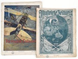 1917 Illustrirte Zeitung c. német nyelvű lap 2 db I. világháborús száma (Kriegsnummer 156., 167.), fekete-fehér és színes képekkel, hirdetésekkel. Kiadói tűzött papírkötés, sérülésekkel.