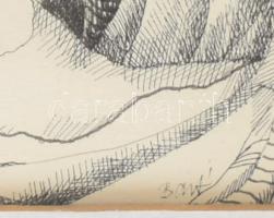 Bart (?) jelzéssel, XX. sz.vége/XXI sz. eleje: Az áldás barlangja. Tus, papír, üvegezett fakeretben,...