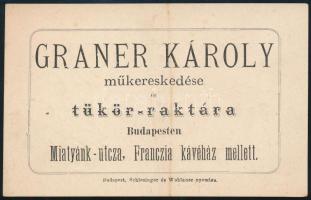 cca 1890 Garner Károly műkereskedése Miatyánk utca két nyelvű reklám kártya 13x9 cm
