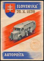 1939 Slovenska Autoposta Szlovák postaautó emléklap alkalmi bélyegzésekkel