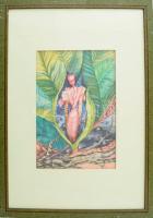 Bart (?) jelzéssel, XX. sz.vége/XXI sz. eleje: Nimfa. Vegyes technika, papír, üvegezett fakeretben, ...