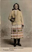 Trencsénteplic, Trencianske Teplice; Volkstracht. Hermann Seibt (Meissen) / népviseletbe öltözött asszony / woman in Slovakian folk costume (kopott élek / worn edges)